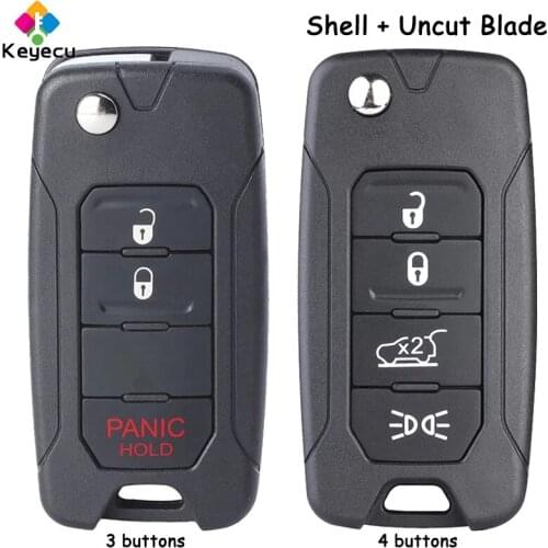 KEYECU Flip Folding Remote Control Car Key Shell Case With 3 Buttons - FOB for Jeep Renegade 2015 2016 2017 2ADFTF15AM433TX
