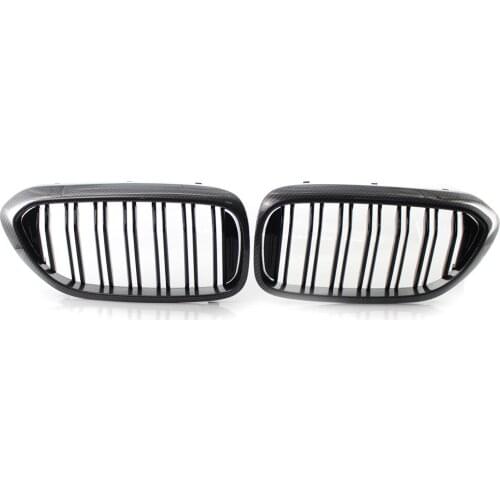 For BMW 5-Series G30 2017-19 Carbon Fiber Printed Frame Gloss Black Slat Grille