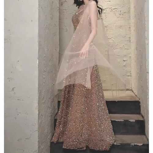 Champagne Pink Prom Dresses Spaghetti Strap With Cloak Floor-Length A-Line Party Formal Wedding Ceremony Evening Gown With Shawl