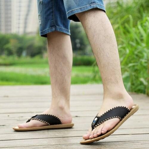 Mens Slippers Summer Mens Leather Slippers Designer Men Pantufla Flip Flops Rubber Sandals For Mens Indoor Outdoor