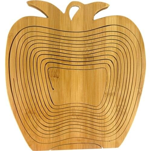 Collapsible Bamboo Fruit Basket Dried Fruit Basket Tray Turns Into Basket Wooden Snack Box Food Tray for Kitchen Table