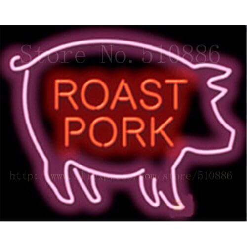 Pig Open Roast Pork BBQ Glass Tube neon sign Handcrafted Light Bar Beer Club signs Shop Store Business Signboard signage 17"x14"