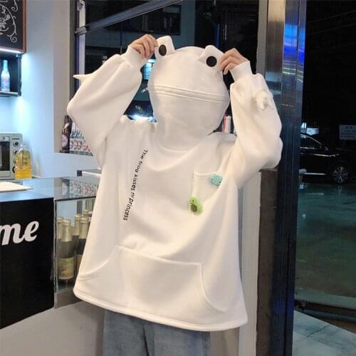 Girls Frog Hoodies Autumn Winter Womens Long Sleeve Harajuku Thicked Fleeve Loose Hooded Sweatershirts Ins Fashion Couple Coat