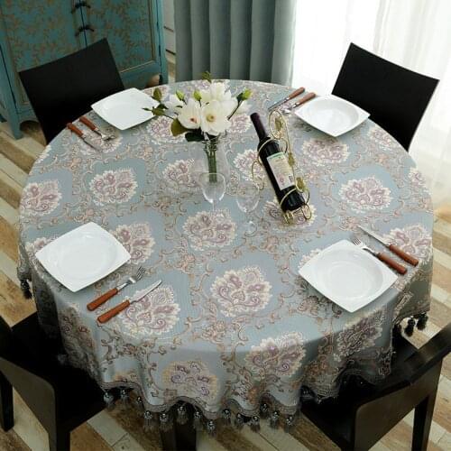 European Tassel Dining Round Tablecloth Vintage 3D Jacquard Pattern Table Cover Kitchen Party Coffee Table Decor Thick 200cm