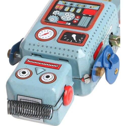 Vintage Mechanical Clockwork Wind Up Walking Robot Tin Toy Kids Gift Collection Y4UD