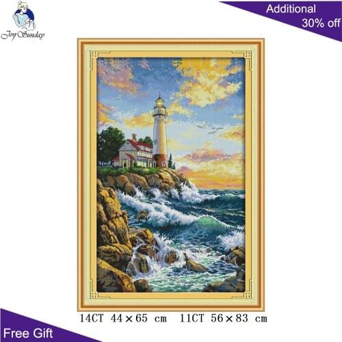 Joy Sunday Lighthouse Cross Stitch F683(2) Counted and Stamped Home Decoration The Lighthouse Embroidery DIY Cross Stitch Kits