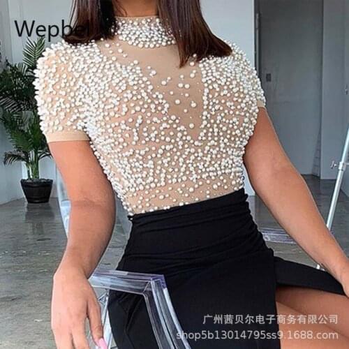 Wepbel Bodycon Dresses Beading High Waist Foam Stitching Dress Shorts Sleeve Sheath High Split Sexy Ladies Dress Vestidos