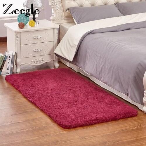 Zeegle Solid Carpet For living Room Shaggy Rug Soft Mats Bedroom Bedside Rugs Non-slip Child Carpet Kids Mats Washable Floor Rug