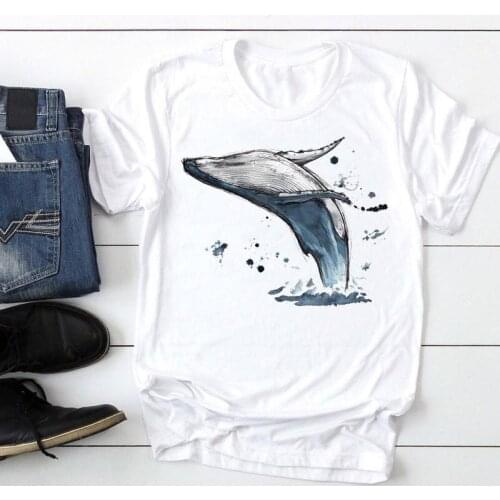 2021 Women Short Sleeve Ocean Wave Animal Cute Fashion Cartoon Summer Lady Print Tee Stylish T Top Tshirts Clothes T-Shirt