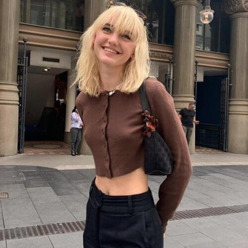 Women Spring Fall Fashionable Solid Color Long Sleeve T-shirt Top Girl Single-breasted Short Sexy Crop Tops Woman Base Shirt