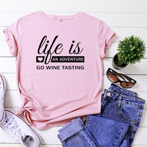 Summer Women Sexy Tops Life Letters Print T Shirt Women T-shirt 100% Cotton Tshirt O Neck Short Sleeve Tees Pink Mujer Camisetas