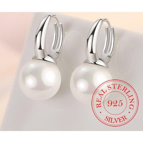 925 Sterling Silver 12MM Round Pearl Stud Earrings For Women Girls Engagement Party Wedding Jewelry