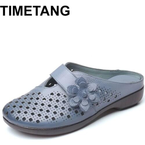 TIMETANG 2020New Woman Slippers Ladies PU Flower Cut Out Platform Flats Shoes Woman Comfortable Casual Fashion Slippers Female