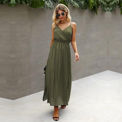 Summer Elegant Ladies Spaghetti Strap Long Dress Women 2021 New V Neck Sleeveless High Wasit Bandage Maxi Dresses