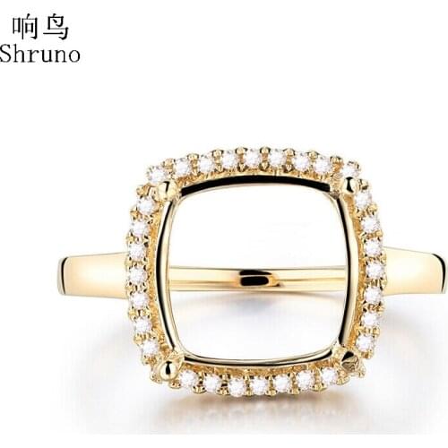 Shruno Solid 10K Yellow Gold Lab Grown Moissanite Diamond Engagement Ring Women Jewelry Moissanite Ring Fit Cushion 9mm -10mm