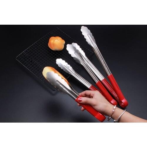 1PC BQ Tongs Silicone Cover Handle Kitchen Tongs Lock Design Barbecue Clip Clamp Stainless steel Food Tongs PM 009