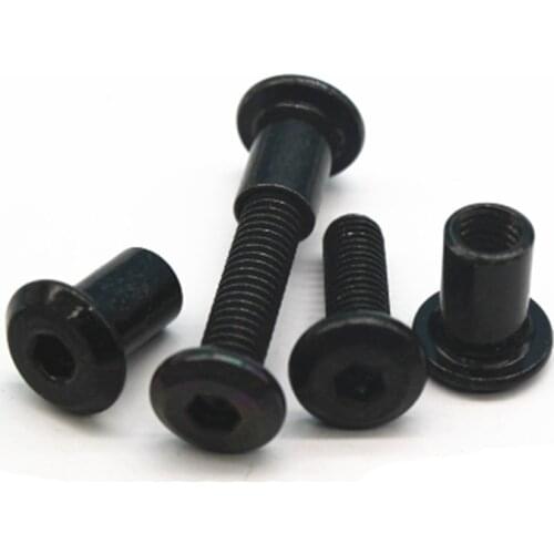 10set M6 black zinc Allen flat inverted side pair lock nut combination connection bolt hex socket furniture screw 8mm-100mm L