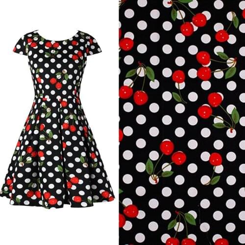 100%cotton sateen dots and Cherry printed fabric for sewing women clothing upholstery tissue wedding dress by 140cm width