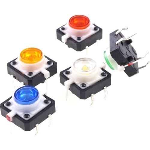 20pcs 12.0 mm x 12.0 mm Tactile Switch SPST Normal Open Off-Mom LED Red Yellow Orange White Blue Cross TSD1265 Illuminated