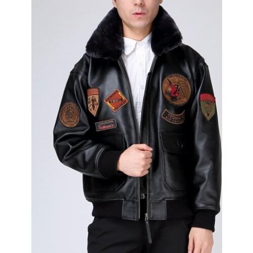 2017 Mens Real Leather Jacket Cowskin Fur Collar Genuine Leather Jacket Men Winter Leather Coat Air Force Flight Bomber Jacket