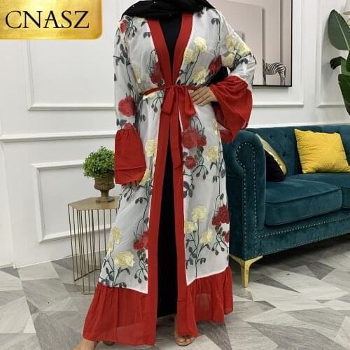 2020 New Abayas For Women Fashion-Style Muslim Womens Dresses Kaftan Lace Embroidered Kimono Long Sleeve Dress