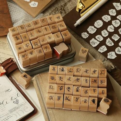 28pcs/Box Flower Upper Lowercase Letter Wood Stamp For Stationery DIY Scrapbooking Rubber Card Making Album Decoroation Crafts