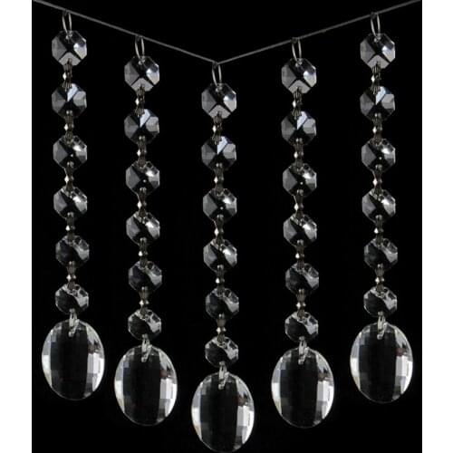 38mm 20pcs Crystal Glass Chandelier Pendants with 14mm Chandelier Octagon Beads Butterfly Buckles Metal Rings For Garland Strand