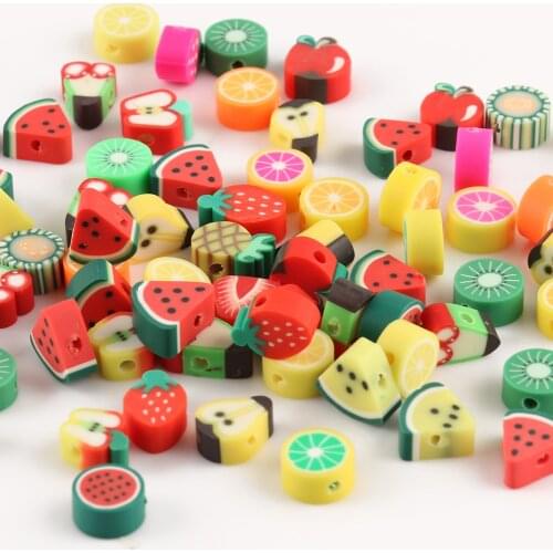 50pcs/lot 10mm Fruit Beads Polymer Clay Beads Mixed Color Polymer Clay Spacer Beads For Jewelry Making DIY Bracelet necklace