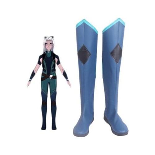 Anime The Dragon Prince Rayla Long Blue Cosplay Shoes Boots Cosplay Costume Accessories For Women Shoes Custom Made Halloween