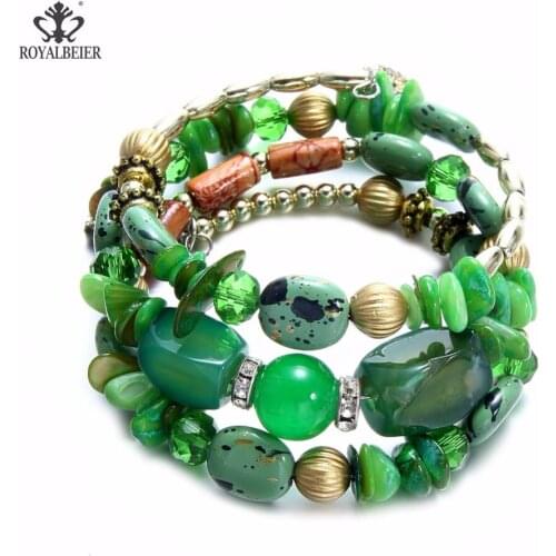 RoyalBeier Drop Shipping Nature Stone Bracelet Multilayer Women Bracelet Stone Charms Bohemian Beads Colorful Bangle For Women