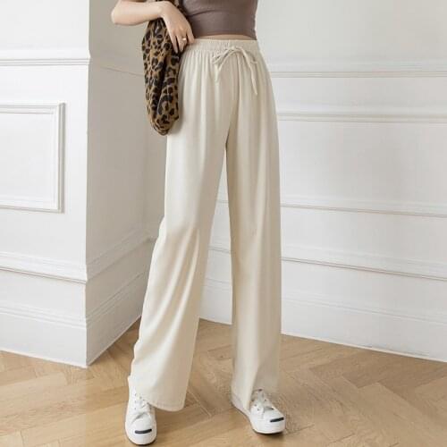 Ice Silk Wide Leg Pants Woman Summer Straight High Waist Slim Trousers Women Fashion Loose Casual Womens Pants