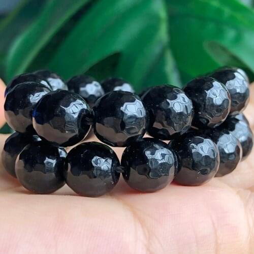 Natural Faceted Black Chalcedony Jades Stone Beads For Jewelry Making DIY Bracelet Necklace Round Loose Spacer 4/6/8/10mm 15"