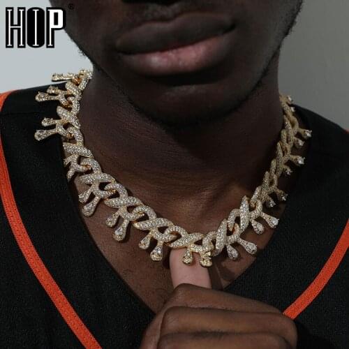 Hip Hop 15MM Bling Iced Out Water Drip Box Clasp Cuban Chain AAA CZ Stone Cubic Zirconia Necklaces For Men Women Jewelry