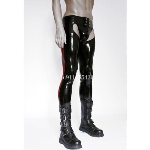 Black with Red Trims Sexy Latex Man Pants with Briefs Handmade Men Trousers Kakegurui Cosplay Costume