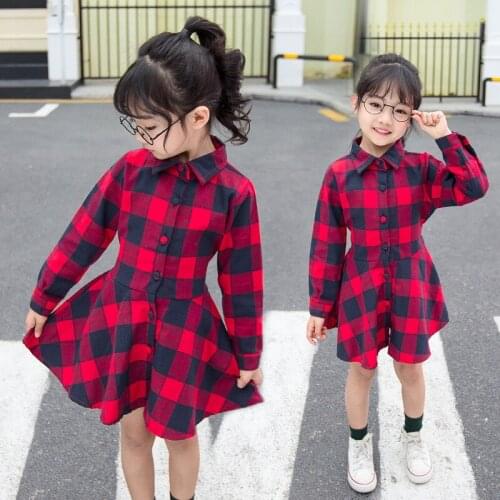 Kids Dresses for Girls Long Sleeve Fashion Plaid Spring Dress for Girls Cotton Casual Dress with Belt Children Clothes