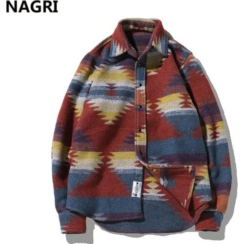 Flannel Woolen Mens Folk-Custom Shirt Vintage Streetwear Casual Antumn Winter Thick Plus Size Pattern Warm High Quality Shirts