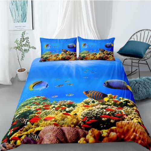 3D Duvet Cover Sets Blue Sea Starfish Quilt Covers Comforter Case Set Bedding Set King Queen Twin Double Single Size Bed Linens
