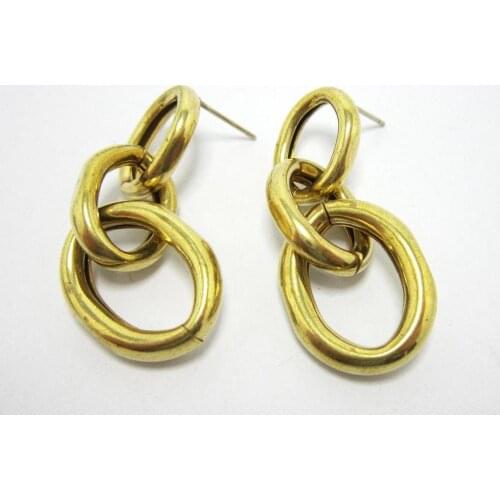 Brass earrings studs 44mm Brass connector round earrings Raw brass ear stud -2pcs R1027