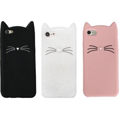 Cute 3D Cartoon Silicon Case for iPhone 6 6s 7 8 Plus Cat Beard Lovely Ears Cover Protective Bumper on For Apple 8 7Plus 5 5s