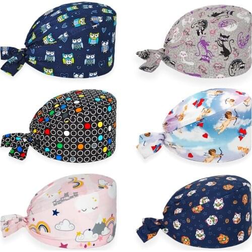 Fashion Scrub Cap Cotton Lab Dental Working Accessories Nursing Hats Beauty Salon Vet Pet Clinic Scrubs Caps for Women Men