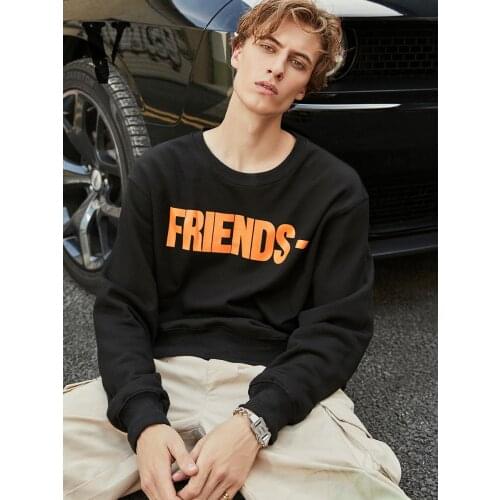 Trendy brand VLONE Sweatshirts FRIENDS black orange big V long-sleeved mens loose pullover women