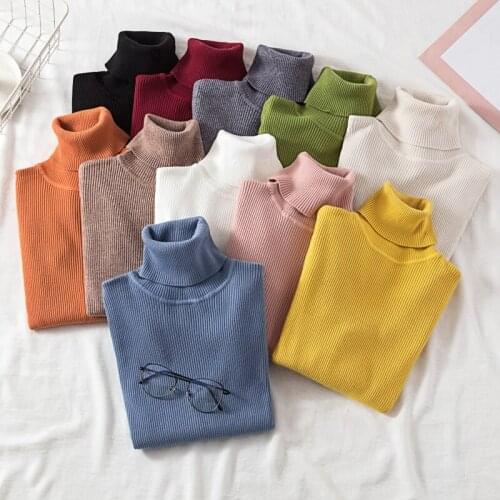 Lucyever Fashion Turtleneck Pullover Sweater Long Sleeve Winter Basic Jumper Knit Top Casual Soft Solid Slim Korean Sweater 2020