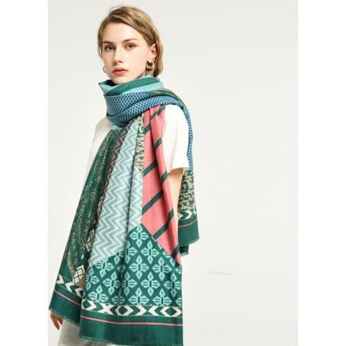 New Brand Scarf thicken printed geometric stitching pattern autumn and winter scarf Cashmere Thick Shawl Warm Bandana Scarves