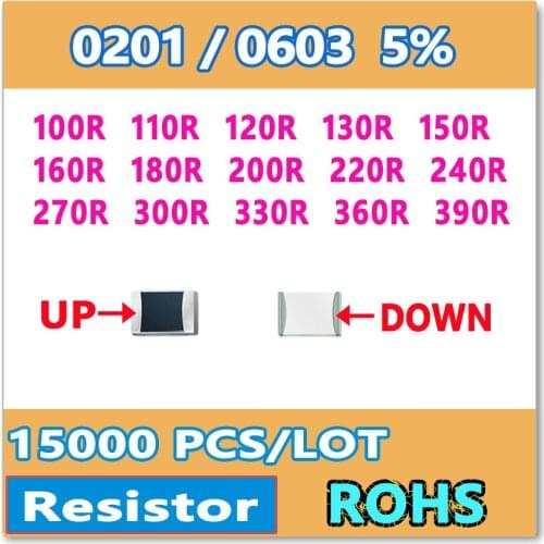 Original 0201 J 5% 15000pcs 100R 110R 120R 130R 150R 160R 180R 200R 220R 240R 270R 300R 330R 360R 390R smd 0603 resistor OHM