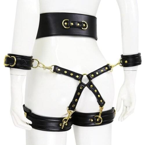 Sexy Leather Underwear PU Leather Handcuffs Legs And Waist Restraints BDSM Bondage Slave Cosplay Adult Games Flirting Sex Toys