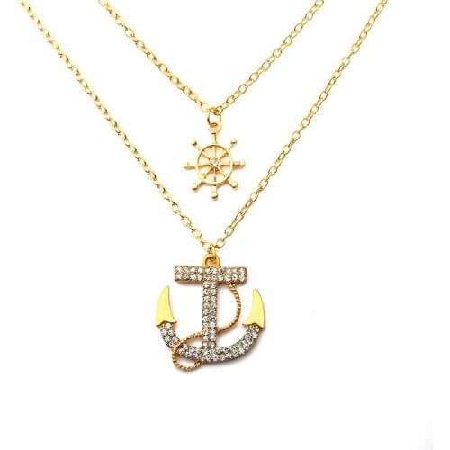 Pirate Anchor Pendant Mens Necklace Double Anchor Charm Necklace Gold Silver Color Hook Necklace Jewelry Gift Punk Wind
