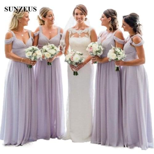 Empire Light Purple Bridesmaid Dresses For Weddings Simple Long Guest Party Gowns Chiffon Women robe de demoiselle d'honneur