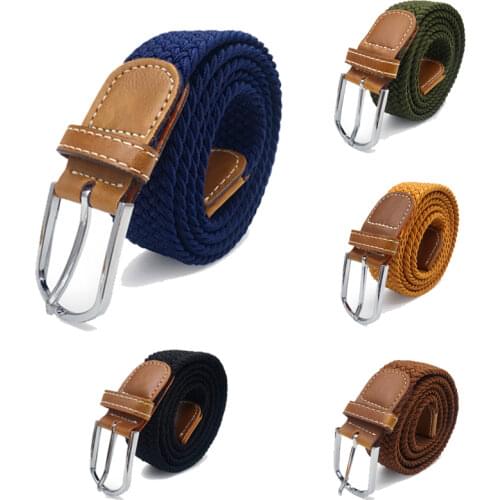Men Elastic Stretch Waist Belt Black Canvas Stretch Braided Elastic Woven Leather Belt Wide Hot Metal Stretch Belt For Men