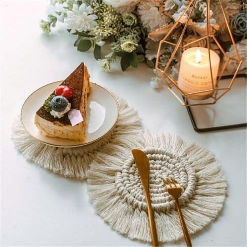 Handmade Cotton Macrame Coaster Round Insulation Cup Pads Candle Holder Wedding Party Placemats Table Home Decoration