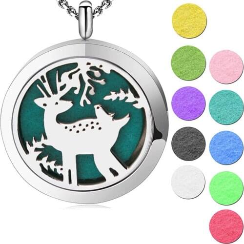 Silver Deer AromJewelry atherapy Essential Oils Stainless Steel pendant Perfume Diffuser Locket Necklace Free chain and Pads